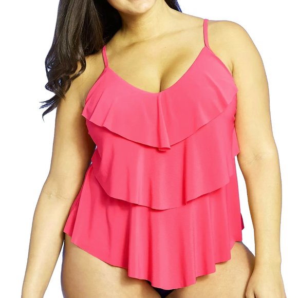 Aqua Green Other - Bright Pink Tiered Tankini Top -Plus 16W, 20W, 26W